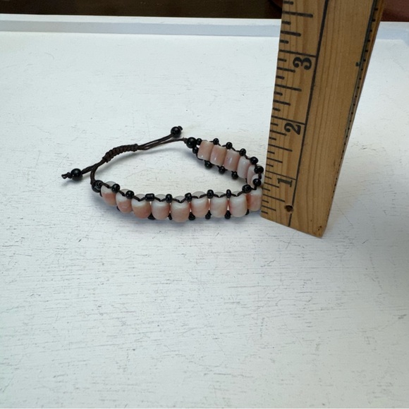 Barrel Shaped Bone Beads Bracelet with Black Rope & Tiny Black Beads Adjustable - Picture 8 of 9